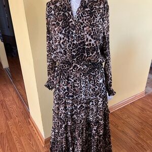 Elie Tahari Animal Print Long Sleeve Dress